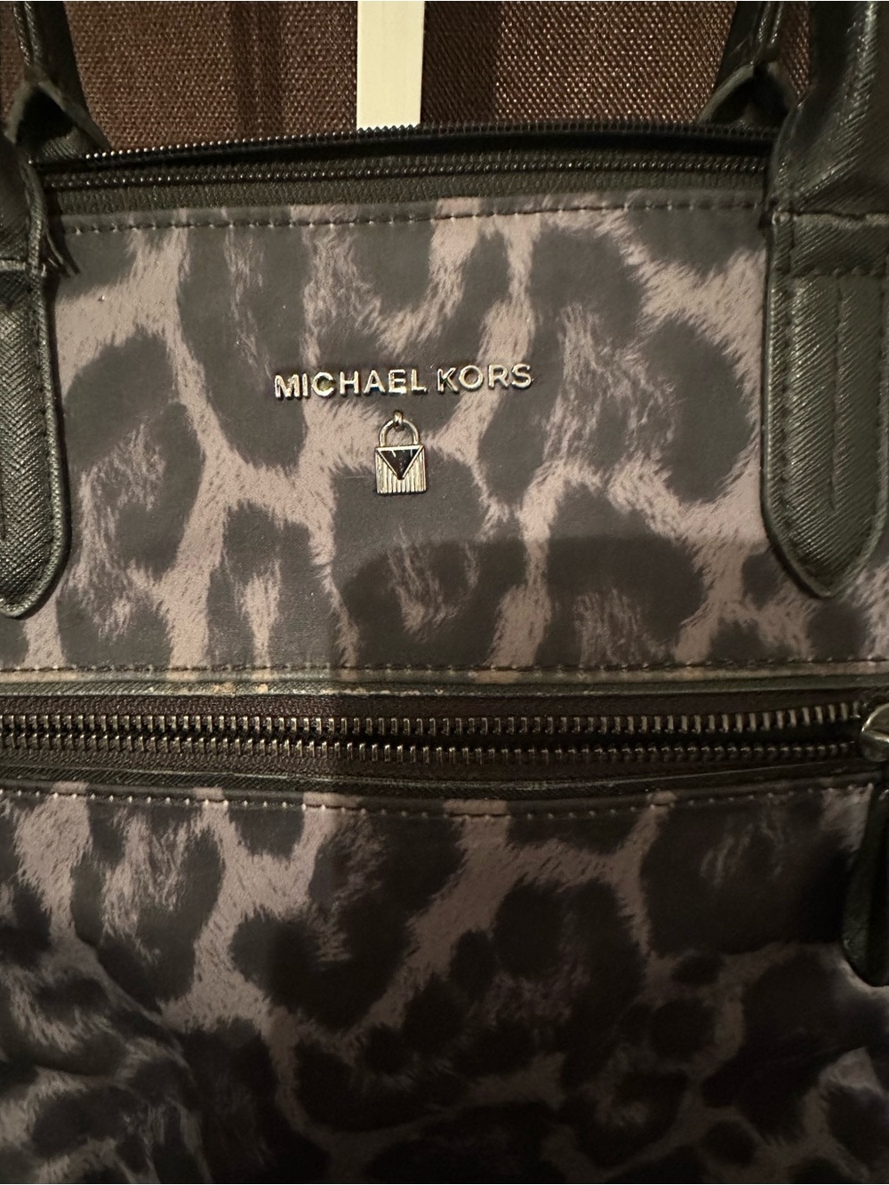 Michael Kors Men’s Gray and Black Leopard-Print Tote